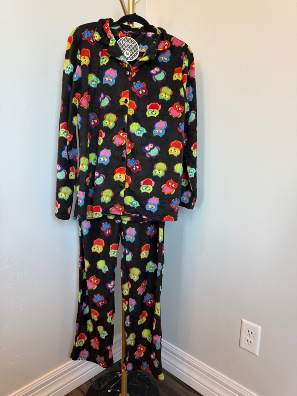 #followme Pajama Set M NWT Owl Print Fleece Button Up Top Pants Cozy Cute